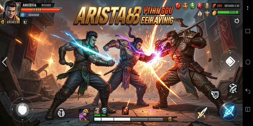 Tangkapan layar gameplay ARISTA88 menampilkan aksi bertarung yang seru.