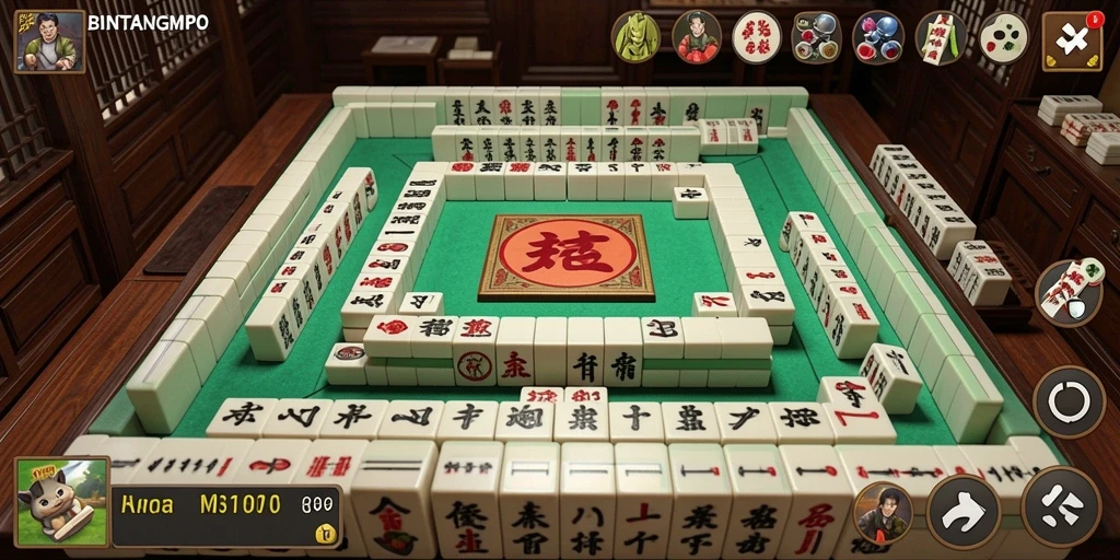Tampilan gameplay menarik dari BINTANGMPO dengan ubin Mahjong.