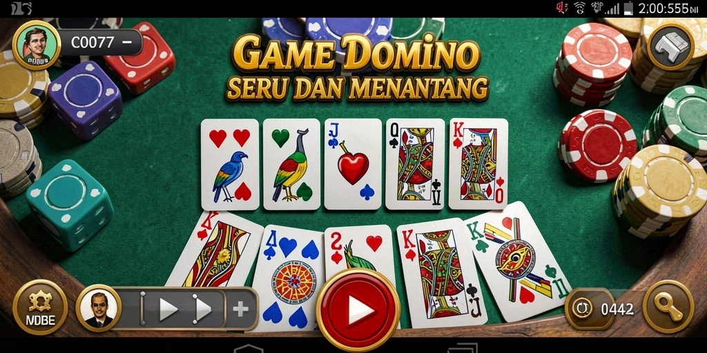 Screenshot utama C0077 menunjukkan gameplay seru dan menantang dalam permainan Domino.