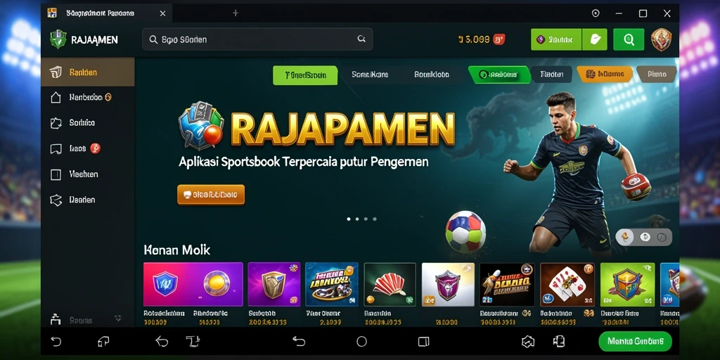 Tampilan utama RAJAPAMEN dengan fitur taruhan olahraga yang lengkap.