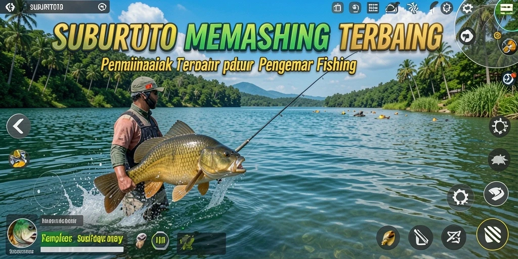 Screenshot gameplay SUBURTOTO menampilkan momen seru saat memancing.
