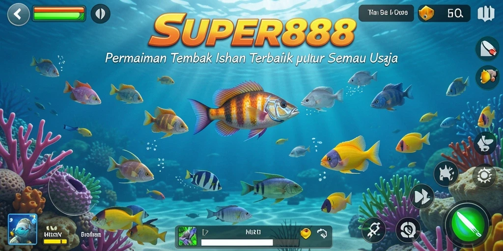 Tangkapan layar gameplay SUPER88 yang menampilkan aksi menembak ikan.