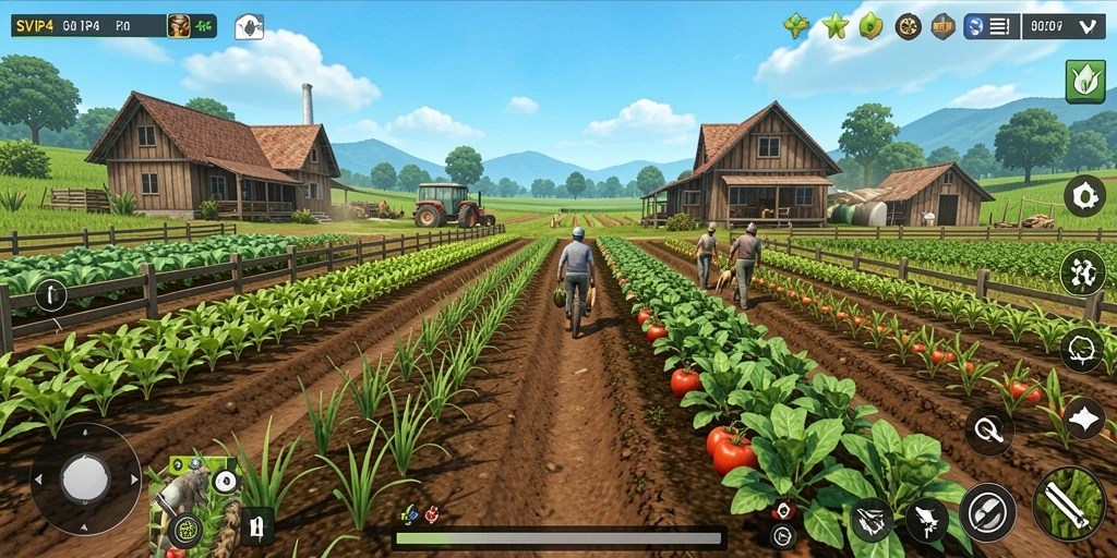 Tangkapan layar gameplay SVIP4 dengan aktivitas bertani yang menyenangkan.