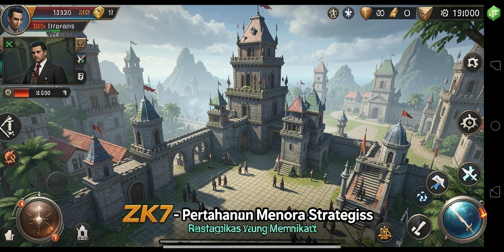 Screenshot ZK7 menampilkan menara pertahanan dalam aksi melawan musuh.